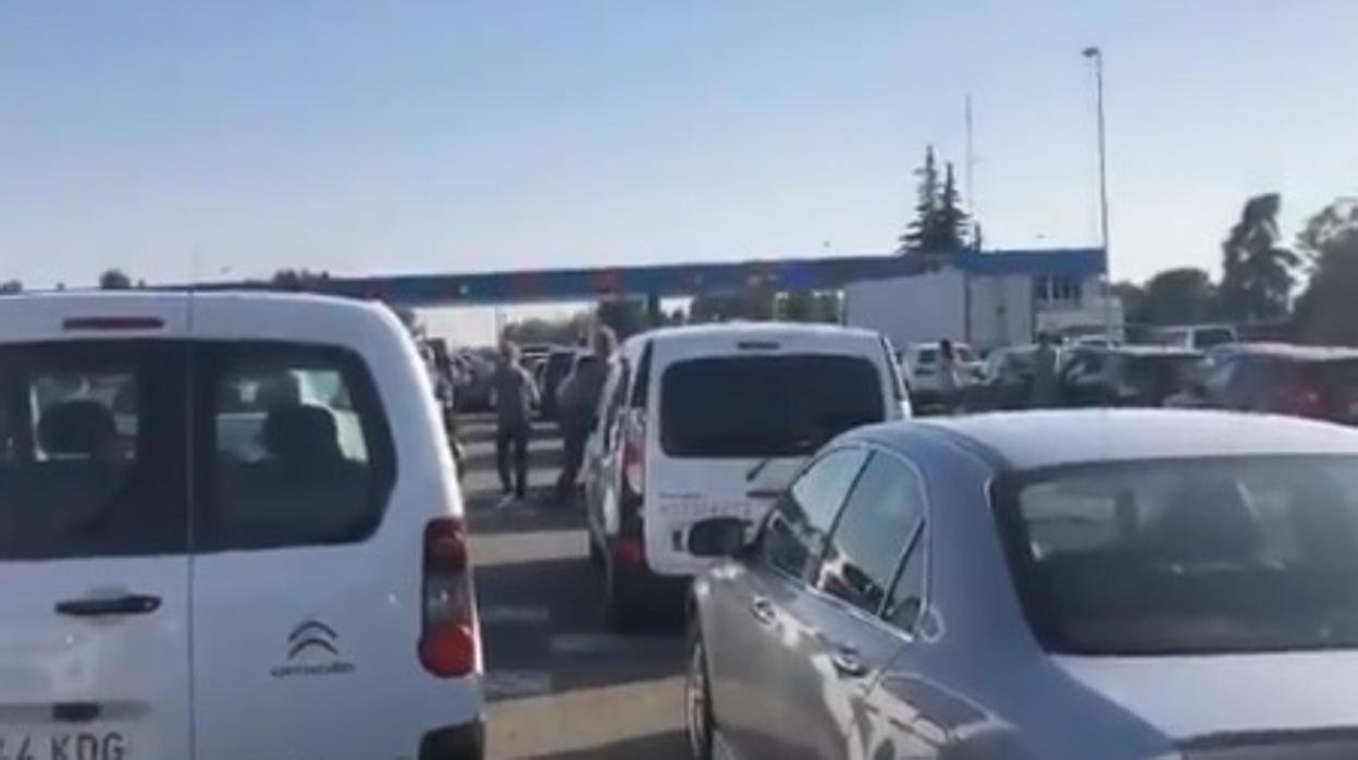 Numerosos conductores aguardan la reapertura del peaje en la AP4 dirección a Cádiz