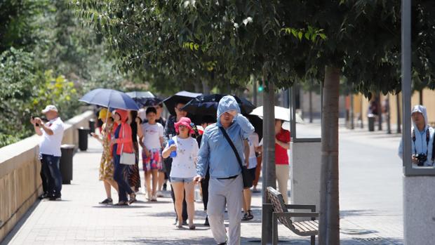 Turistas bajo las altas temperaturas de Córdoba: «El calor no nos va a parar»