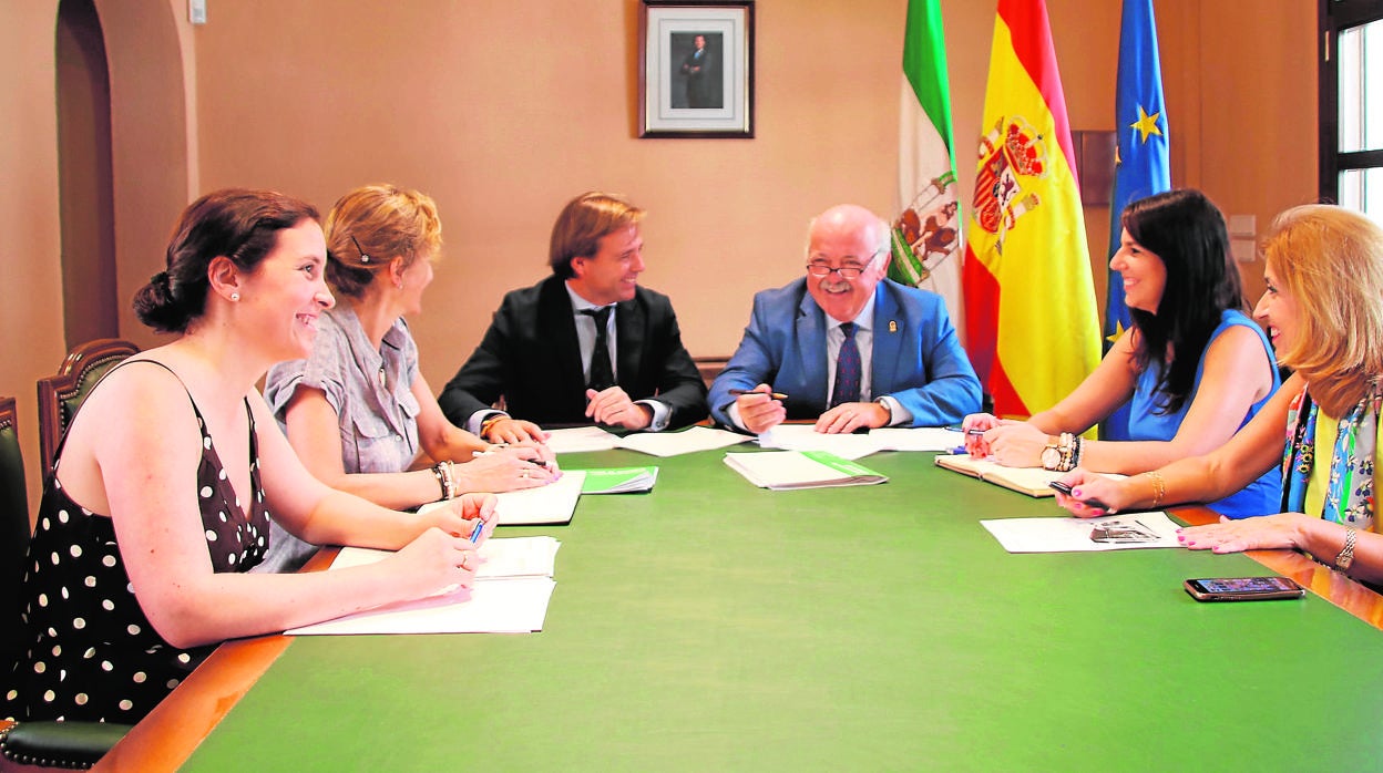 Reunión, ayer, de los delegados, el delegado del Gobierno de la Junta y el consejero de Salud