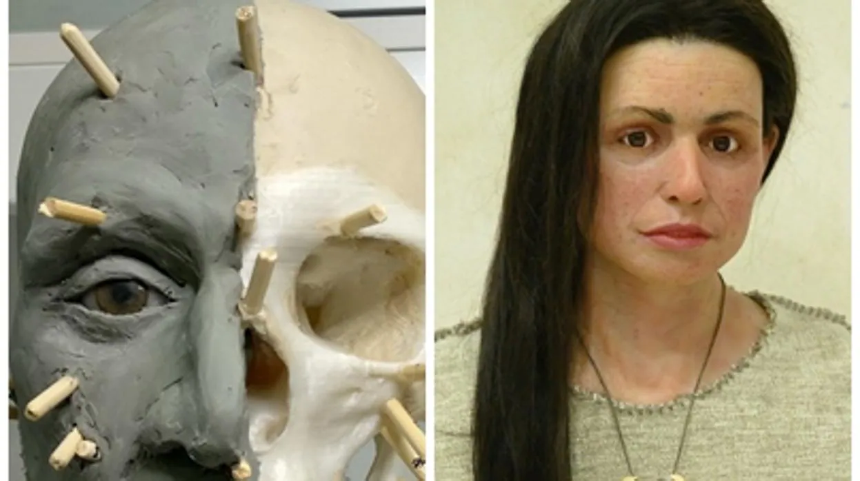 Imagen del proceso de reconstrucción del cráneo y de la recreación realizada
