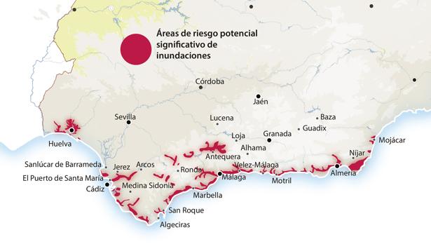 En Andalucía existen cuatro zonas inundables de las 15 peores de toda España