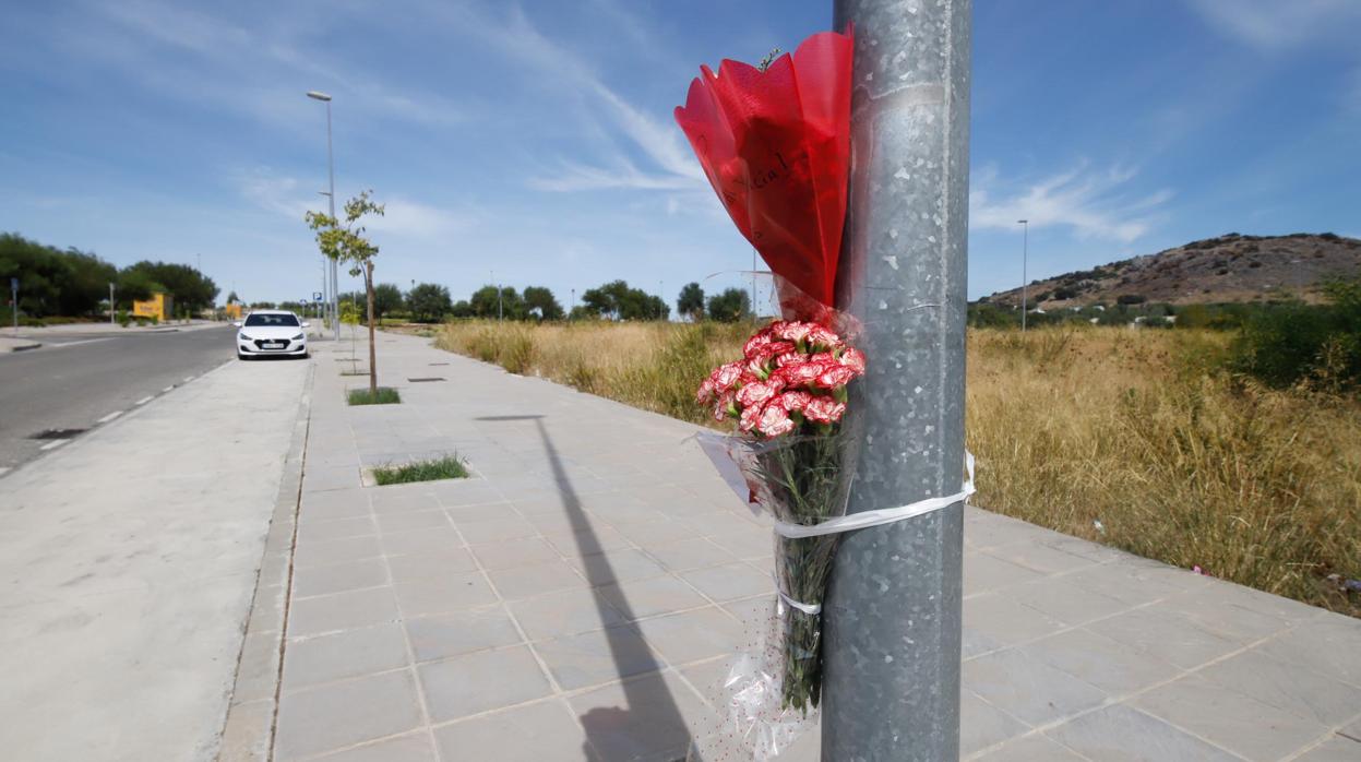 Un ramo de flores recuerda a la víctima en el lugar donde sucedieron los hechos