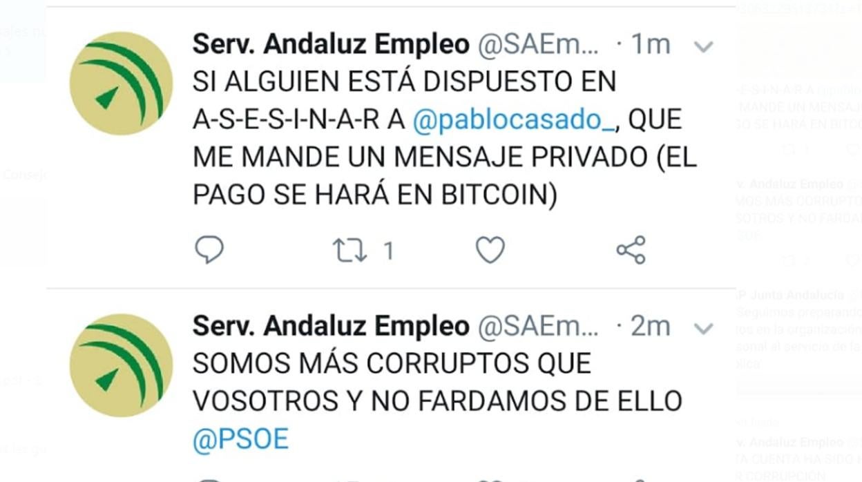 Mensajes publicados en el perfil de Twitter