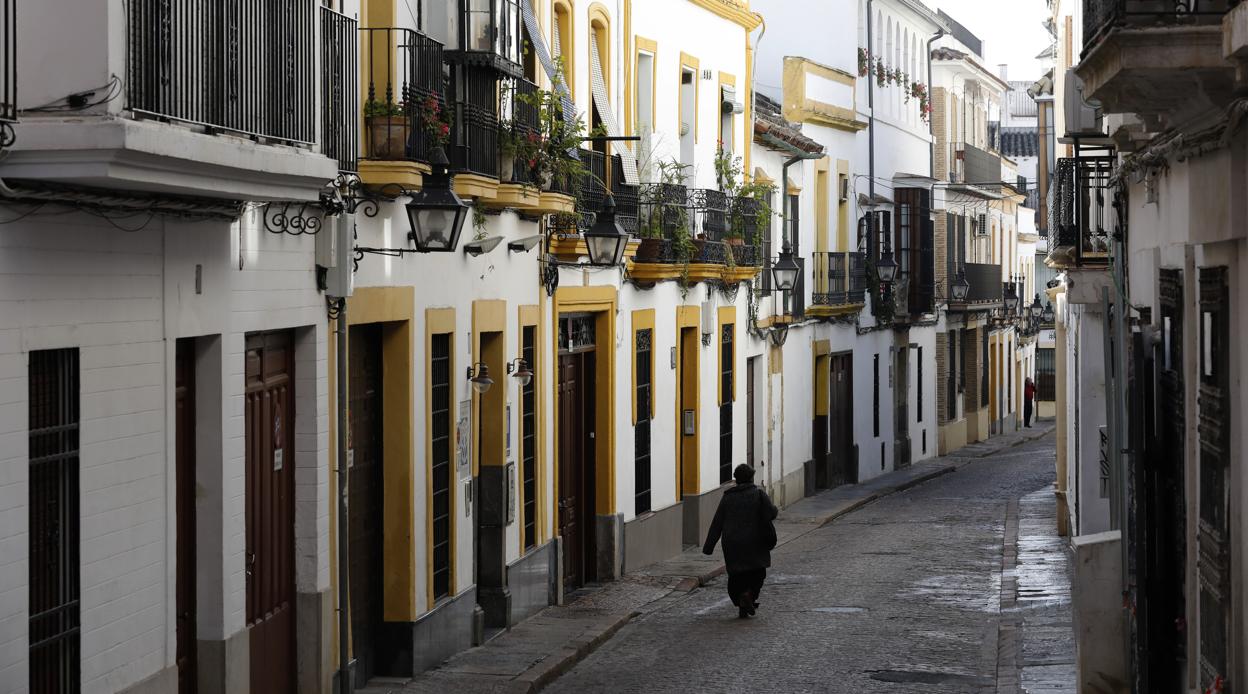 Una persona camina por la calle Fernando Colón