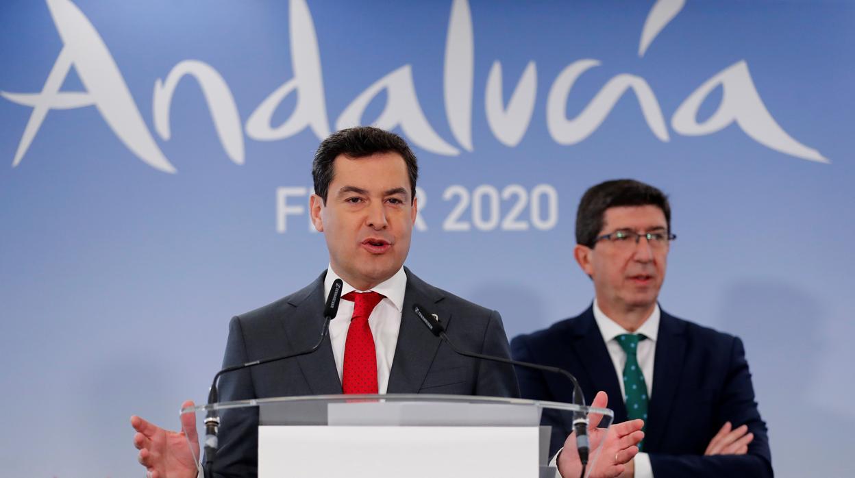 Juanma Moreno durante su intervención en Fitur