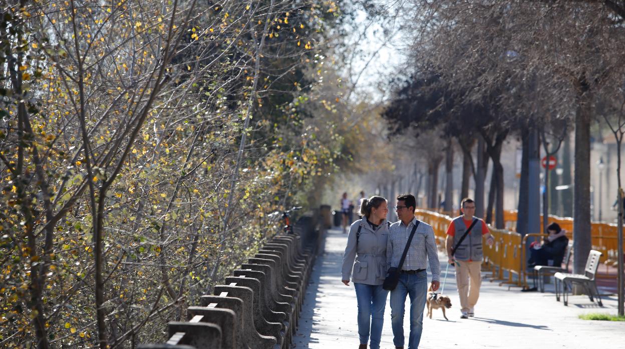 Una pareja pasea por la ribera un día de sol