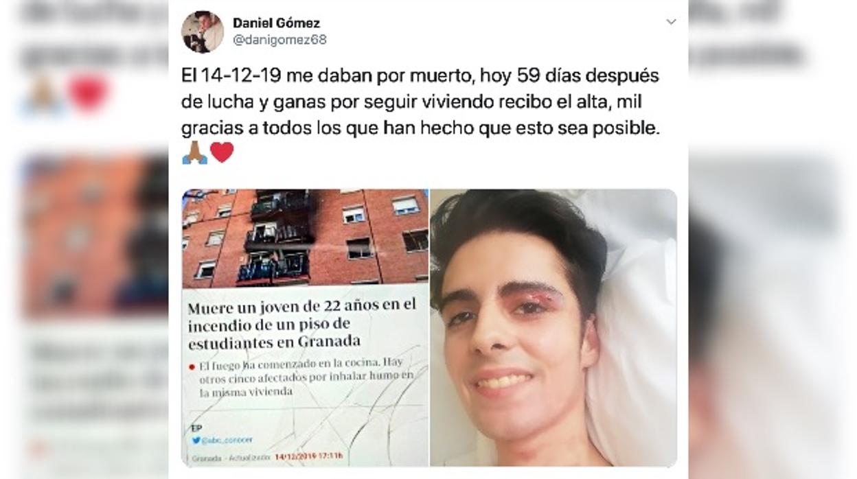 Este miércoles, el joven ha anunciado en un tuit su alta hospitalaria.