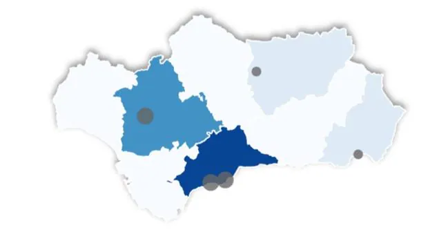 El mapa de los 13 casos positivos por coronavirus en Andalucía