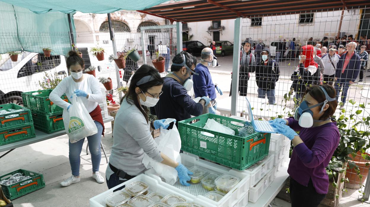 Descarta de fruta, ayer, en el Banco de Alimentos de Córdoba