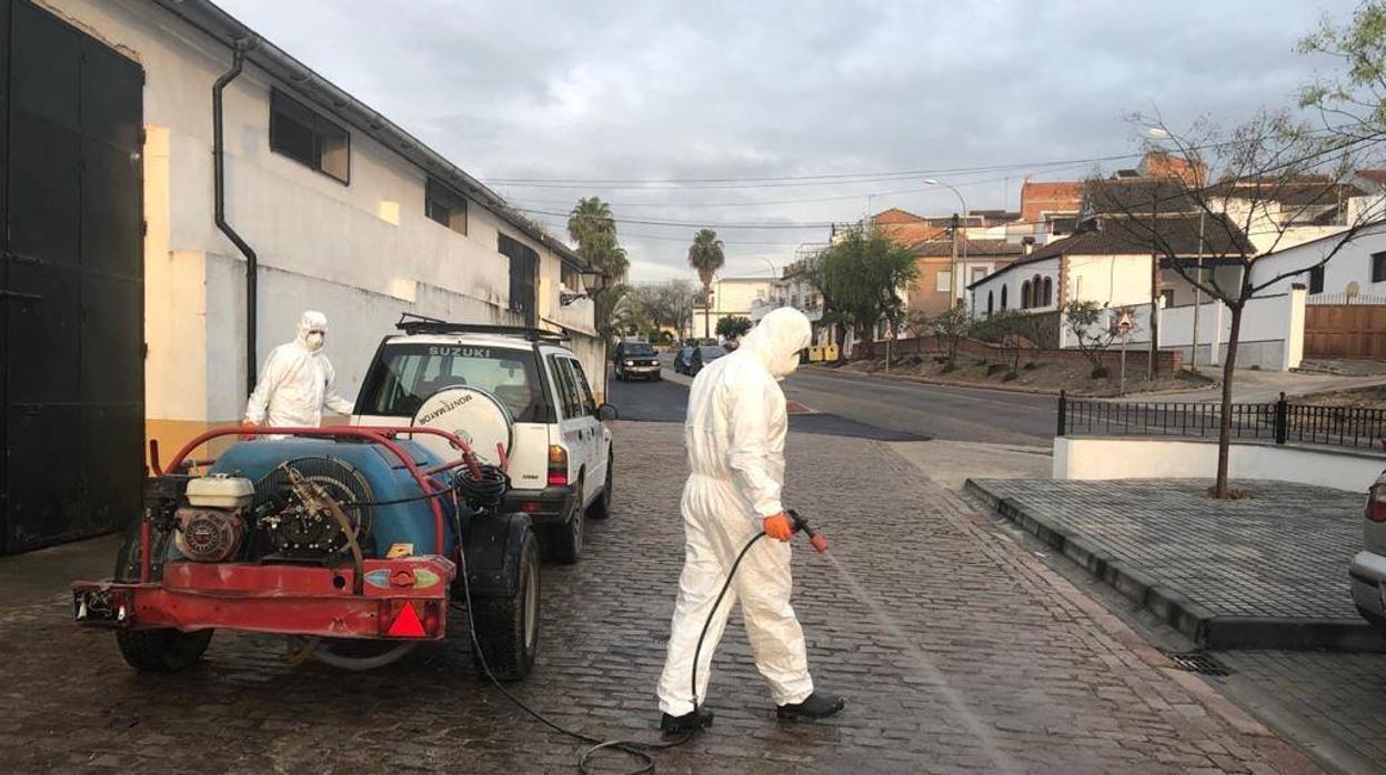 Imagen de trabajos de desinfección en Montemayor