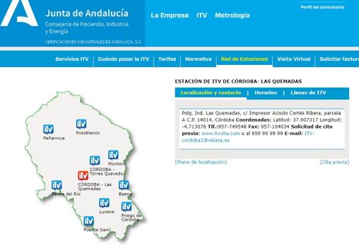 Mapa con la distribución geográfica de las instalaciones para pasar la ITV