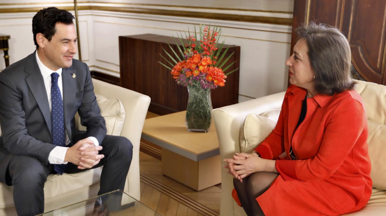 El presidente de la Junta, Juanma Moreno recibió a Sandra García en San Telmo tras su toma de posesión como delegada del Gobierno J.M. Serrano