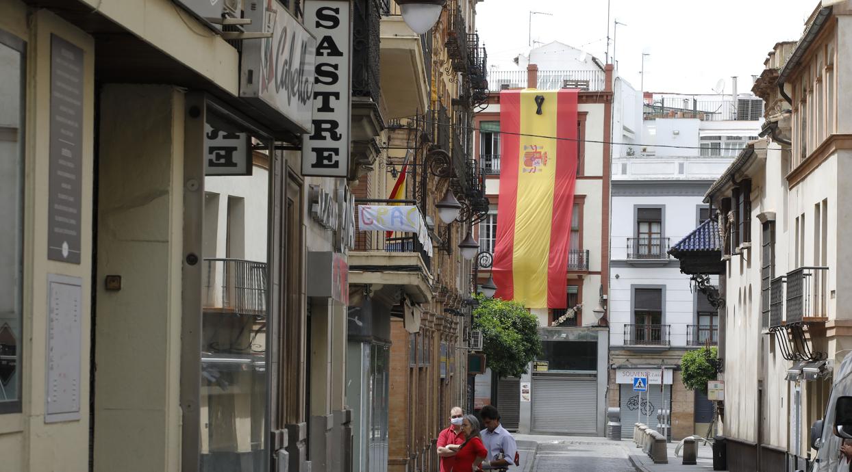 Un particular ha colocado en su casa una bandera con un crespón negro de luto.