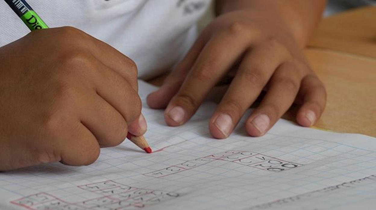 Un alumno realizando actividades en su cuaderno