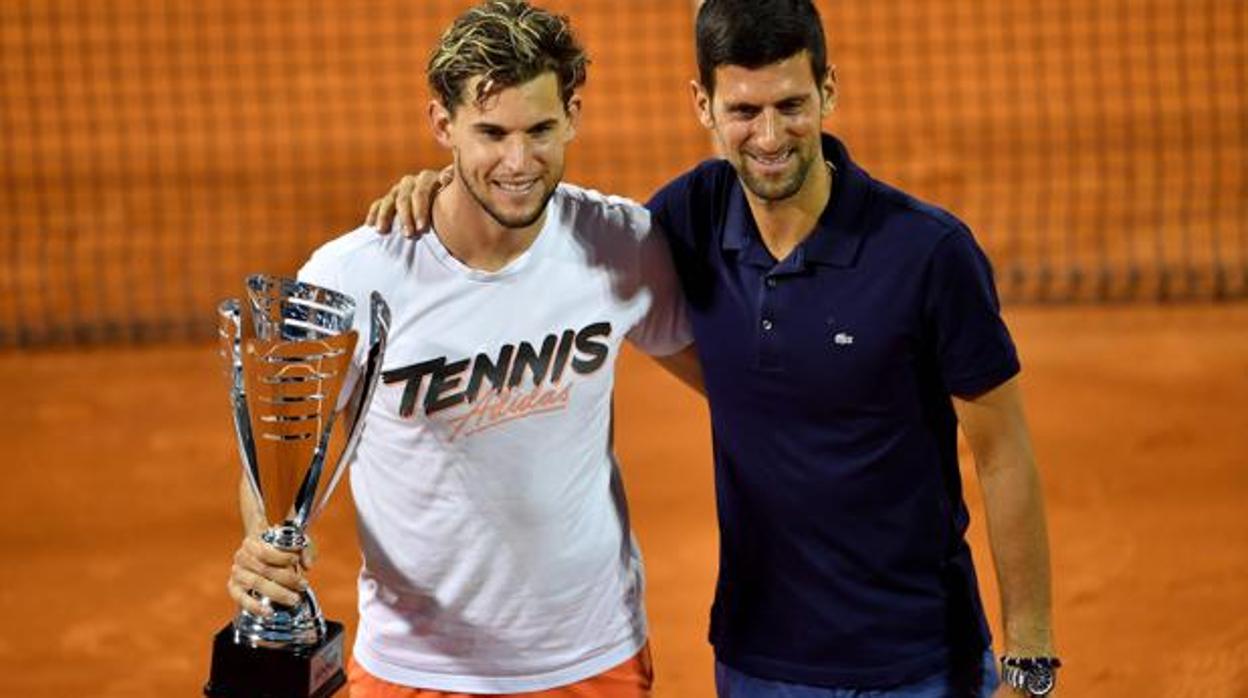 Novak Djokovic y Dominic Thiem durante la celebración del Adria Tour