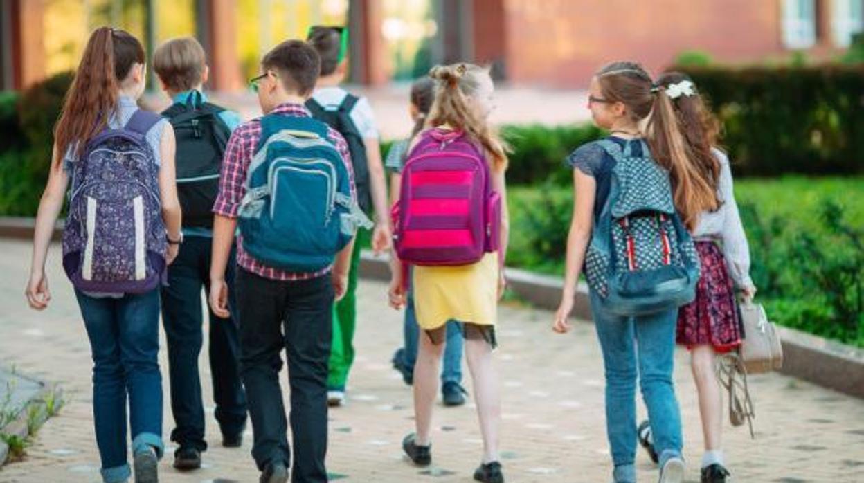 Alumnos en la entrada al colegio