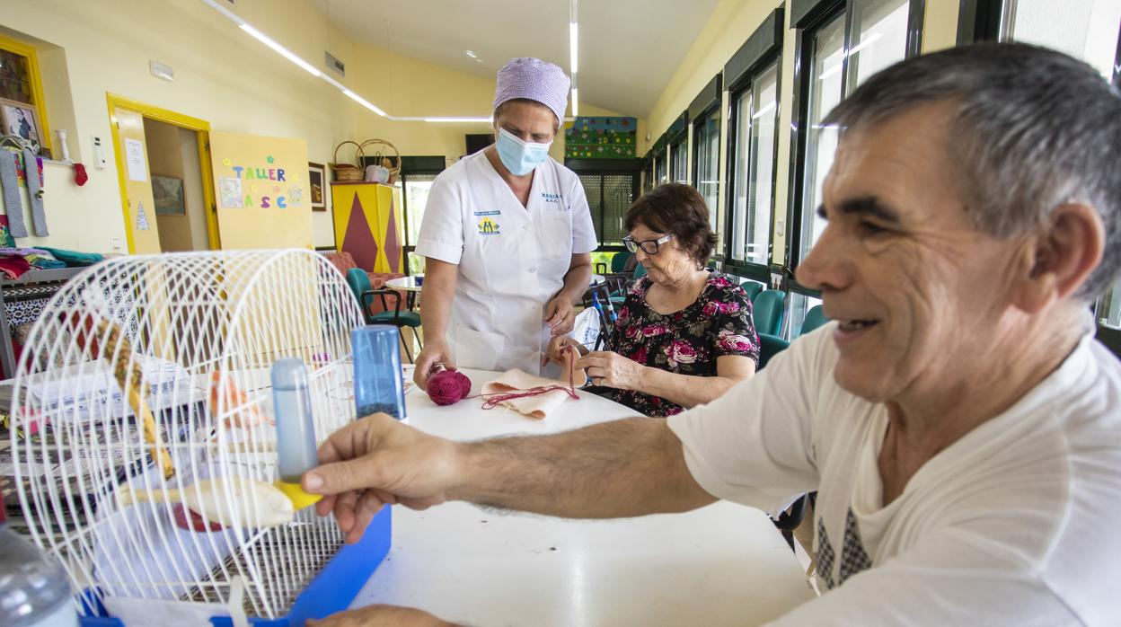 Unos mayores participan en diferentes terapias en una residencia en Huelva