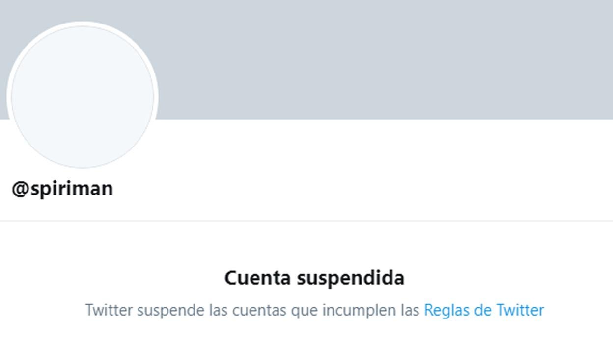 Cuenta suspendida en Twitter de Spiriman