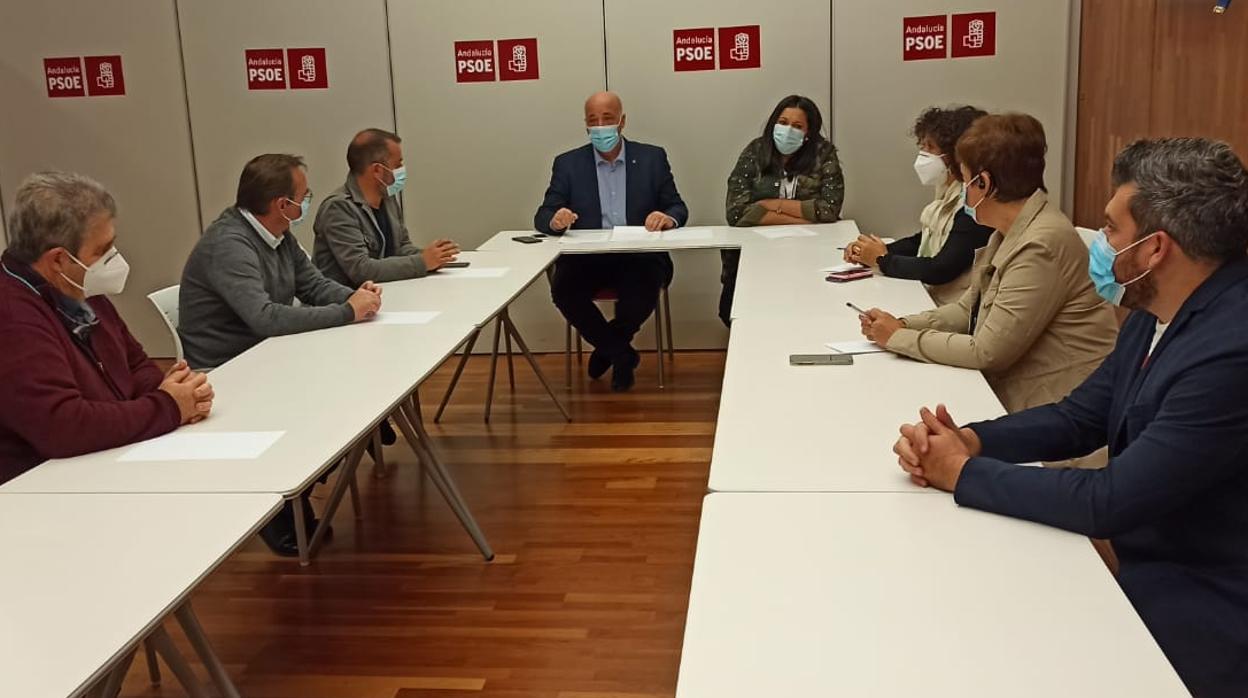 Los alcaldes reunidos con el secretario provincial del PSOE