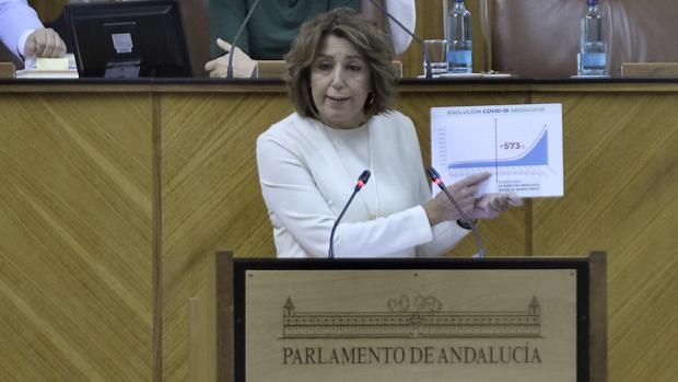 Susana Díaz pide a Moreno medidas para no seguir «a remolque» y evita comprometerse con los fondos europeos