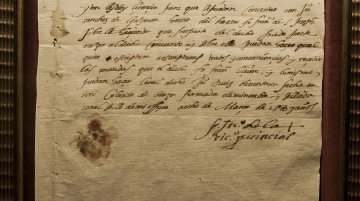Carta firmada por San Juan de la Cruz que se conserva en el museo carmelita de Úbeda
