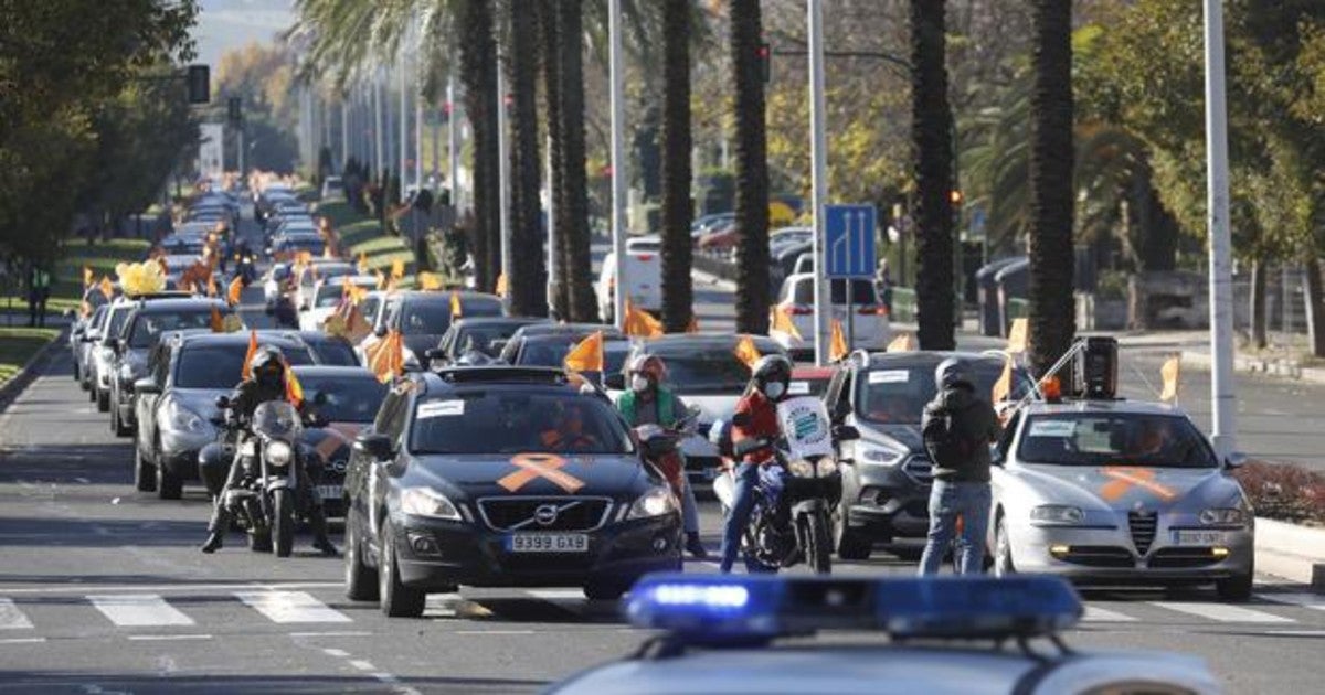 Caravana de coches en la manifestación de la educación concertada en Córdoba este domingo