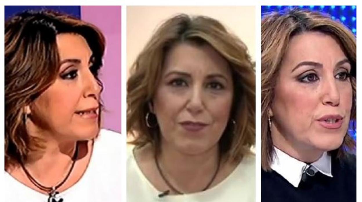 Susana Díaz en tres imágenes de las últimas entrevistas en televisión. La primera en TVE, la segunda en La Sexta y la tercera en Antena 3