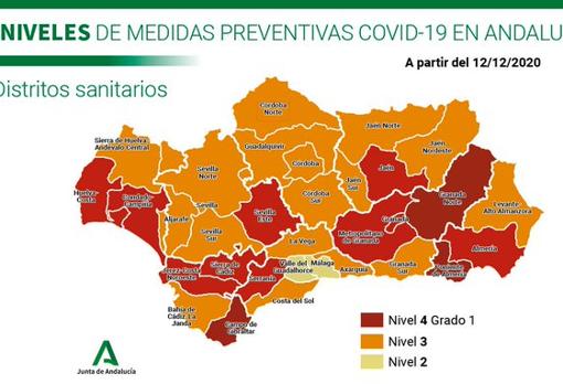 Mapa de los niveles de alerta en Andalucía desde el sábado