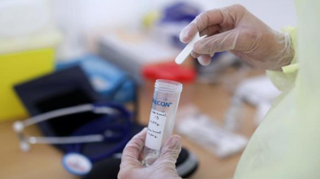 Sanitario manipulando un test de coronavirus