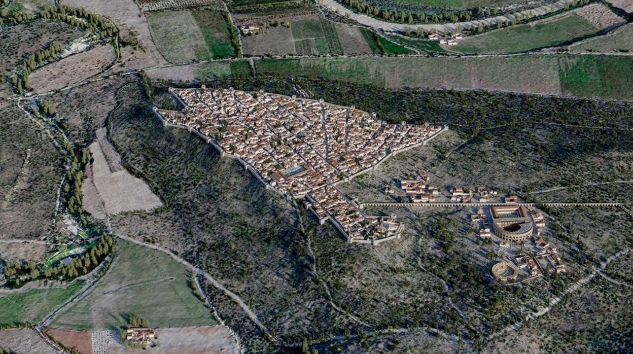 Idealización de la ciudad romana de Iliturgi realizada por la Universidad de Jaén