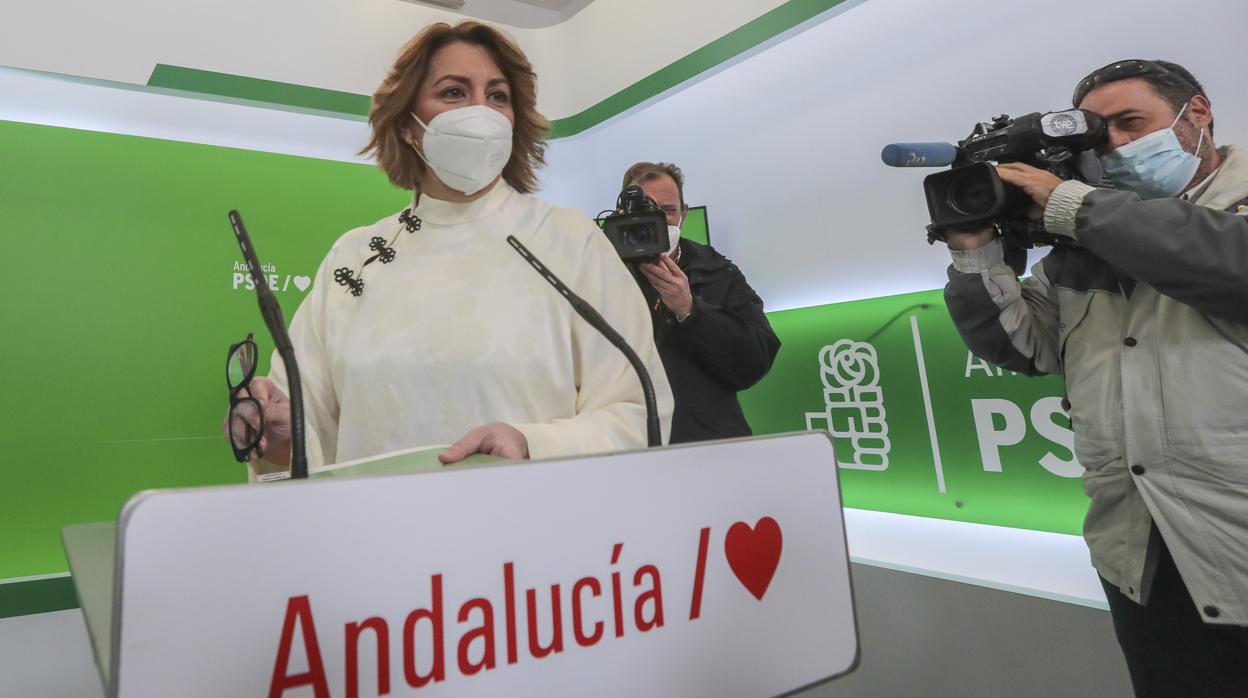 Susana Díaz, ayer en su comparecencia de prensa en la sede del PSOE andaluz en Sevilla