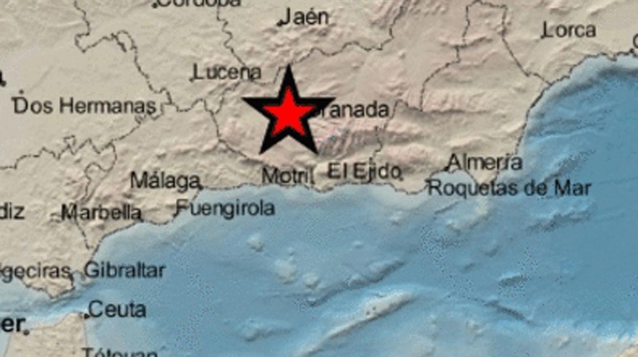 La estrella marca el lugar donde se ha localizado el epicentro del terremoto