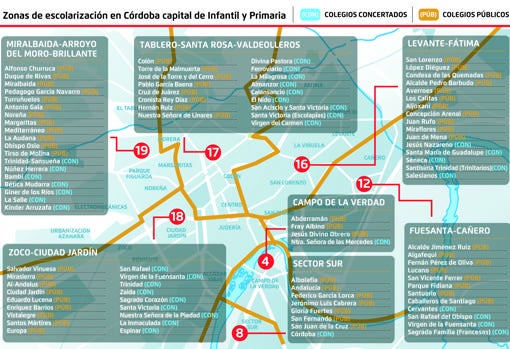 Escolarización Córdoba | Estas son las zonas disponibles y los colegios que las integran en la capital