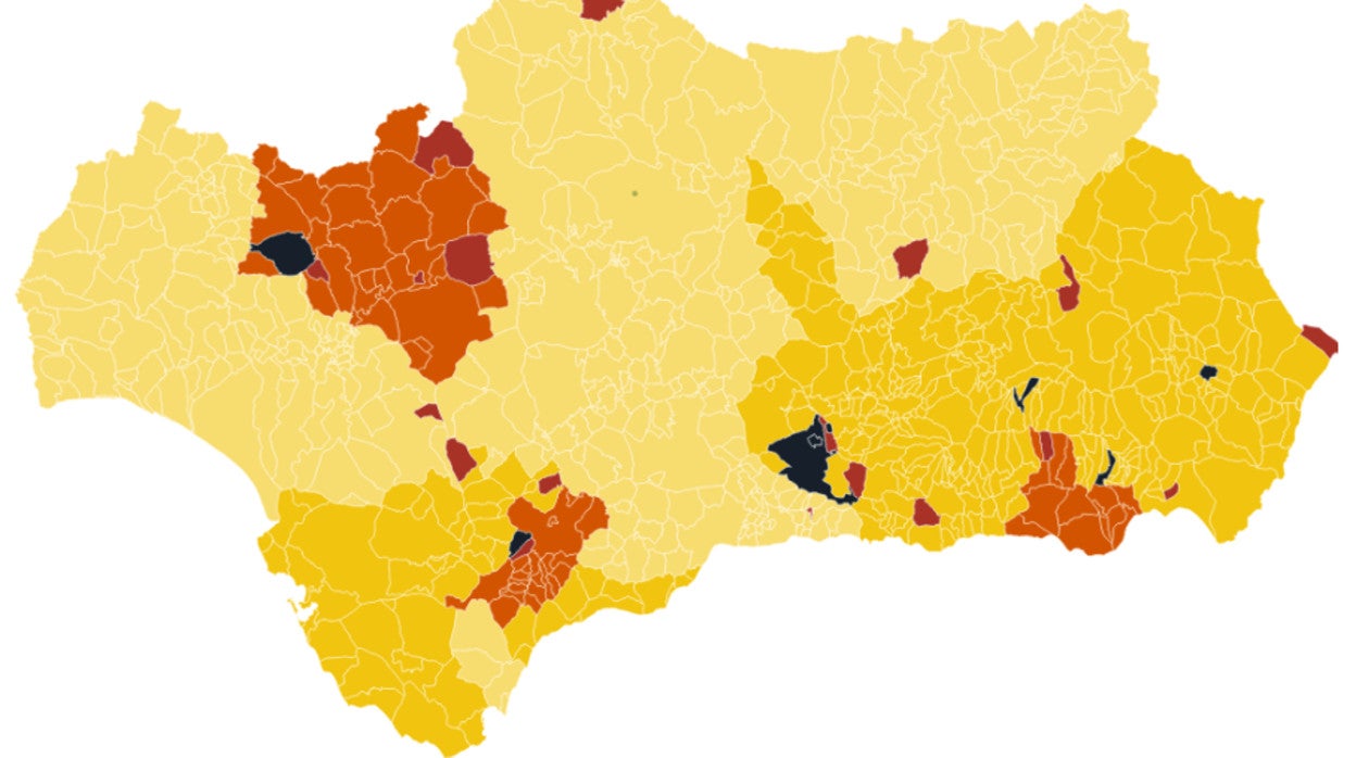 Mapa actual de los niveles de alerta en los municipios de Andalucía