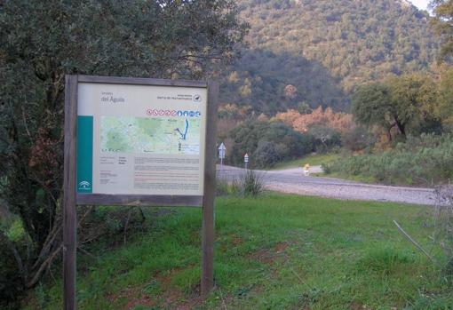 Cartel señalizador del sendero del Aguila en el Parque Natural de Hornachuelos