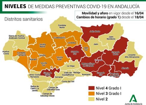 Mapa de Andalucía según el nivel de alerta