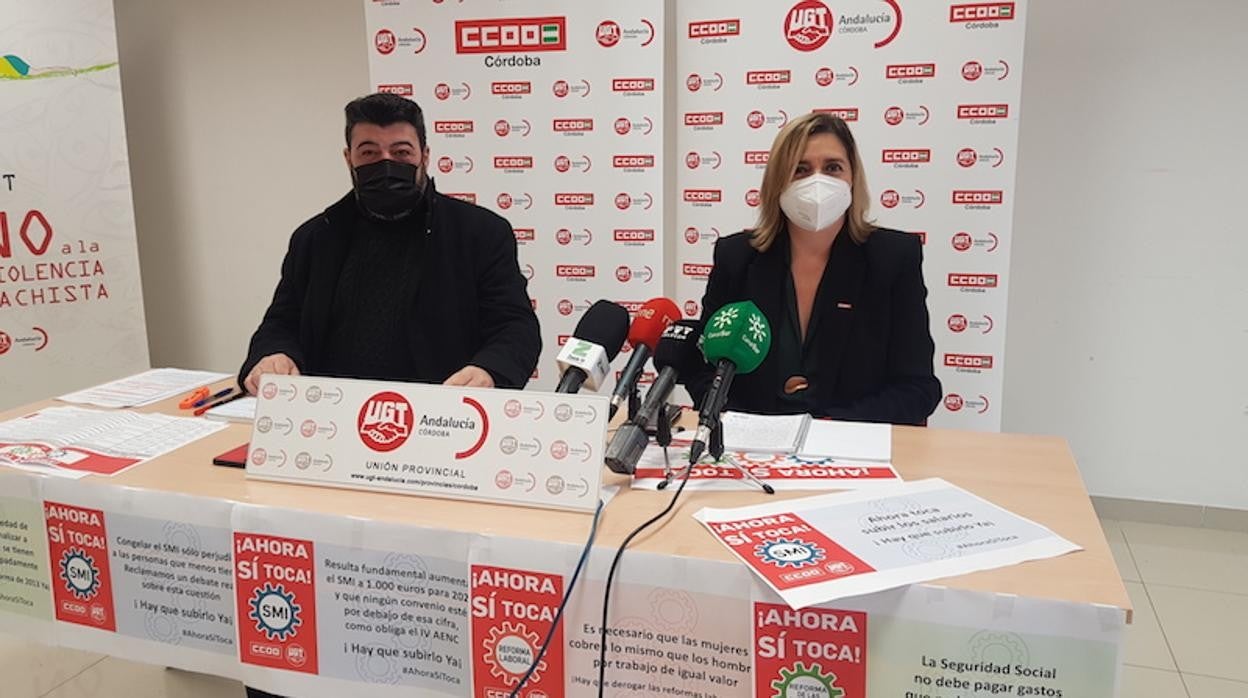 Los líderes provinciales de UGT y CC.OO., en una rueda de prensa