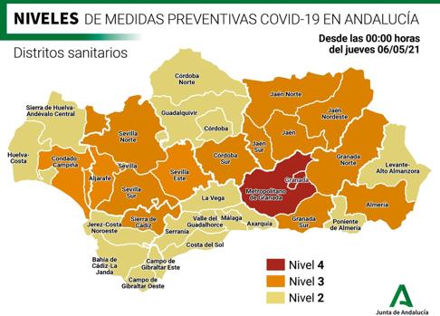 Mapa de Andalucía según el parámetro de alerta