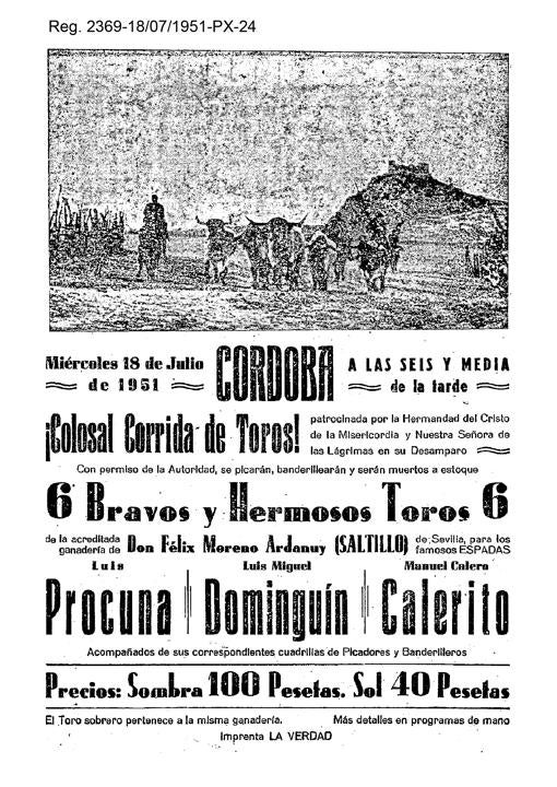 Cartel de la corrida que organizó la Misericordia en 1951