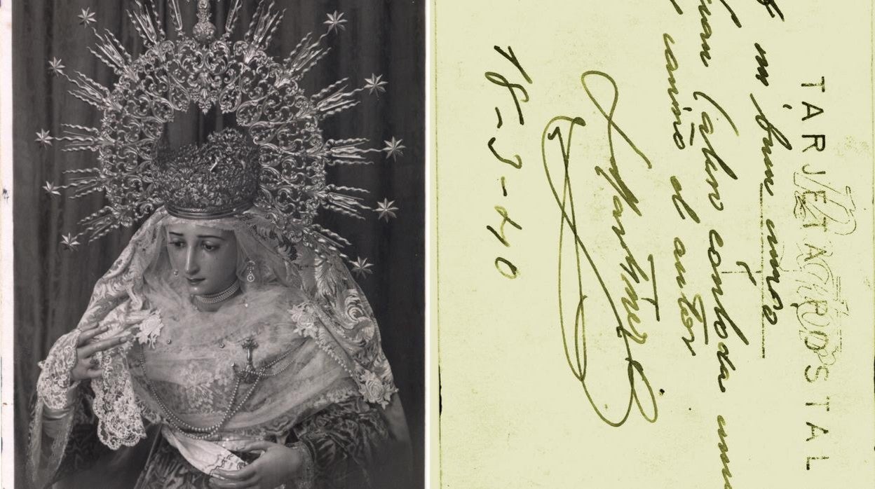 La Virgen, cuando era titular del Calvario, en una postal dedicada de 1940