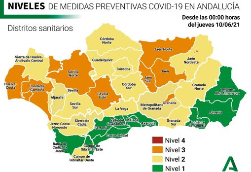 Niveles de medidas preventivas actuales en Andalucía