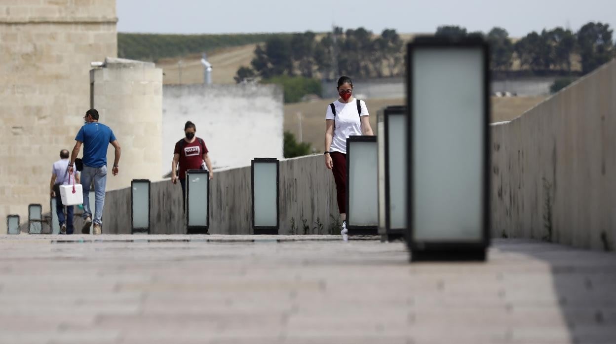 Un grupo de paseantes en el Puente Romano