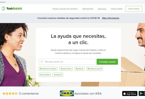 Página web de TaskRabbit, en que se puede acceder a todos los servicios