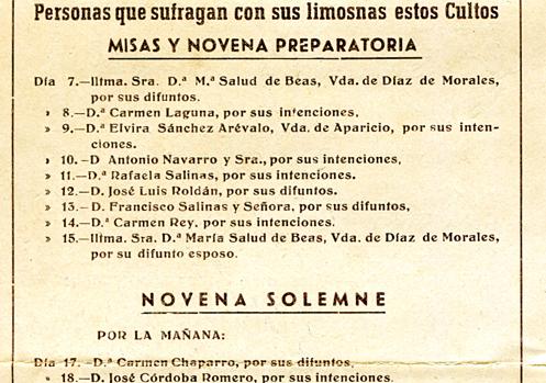 Detalle del reverso del programa de mano de la novena de 1948