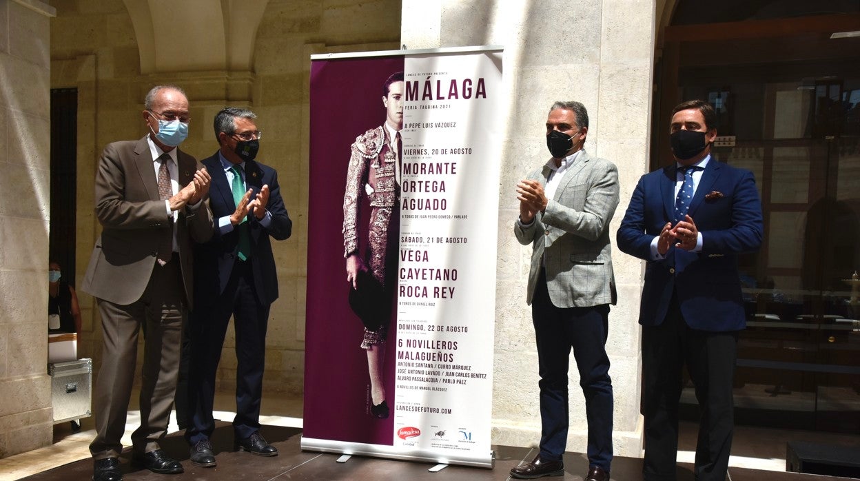 El alcalde de Málaga, Francisco de la Torre; el presidente de la Diputación de Málaga, Francisco Salado; el consejero de Presidencia, Elías Bendodo, y el empresario José María Garzón