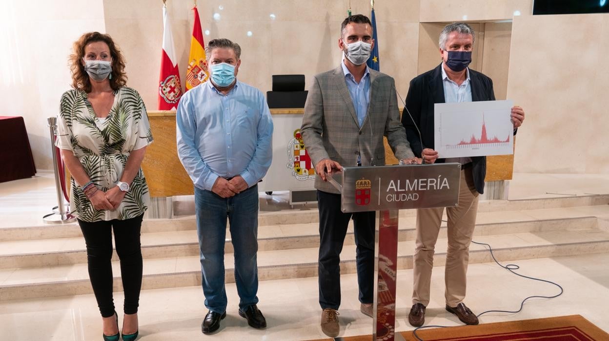 El alcalde de Almería, junto a concejales y el delegado de Salud, ha anunciado la suspensión de la Feria.