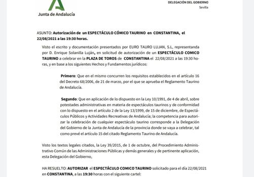 Autorización del próximo festejo cómico taurino