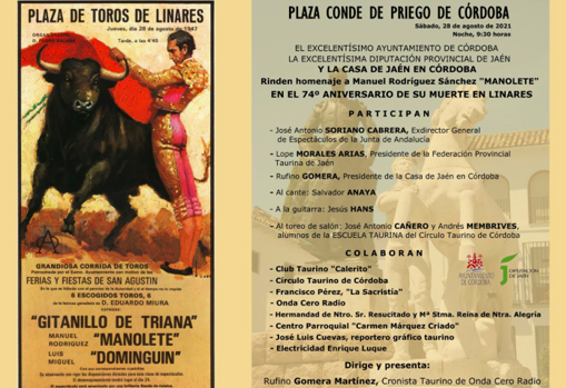 Cartel de los actos conmemorativos del 74 aniversario de la muerte de Manolete