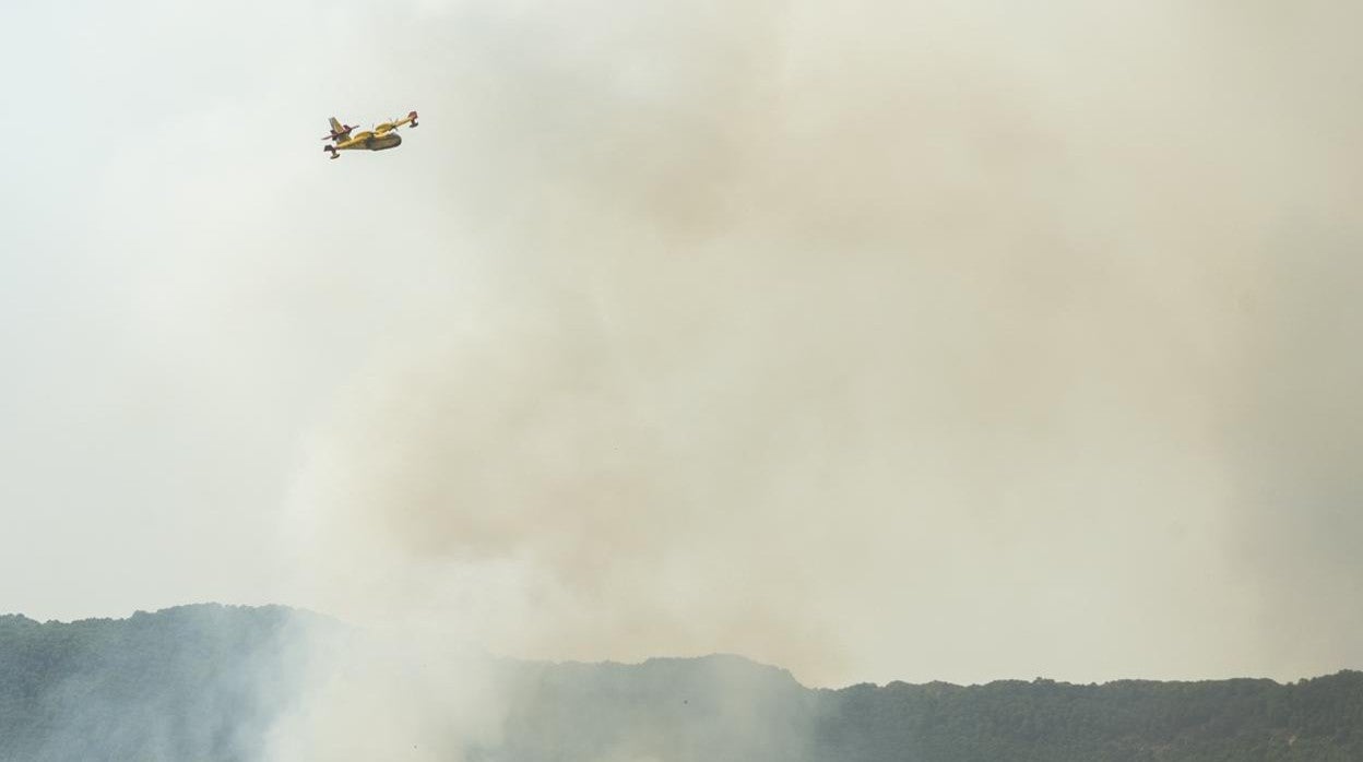 Un avión sobrevuela el incendio en Sierra Bermeja