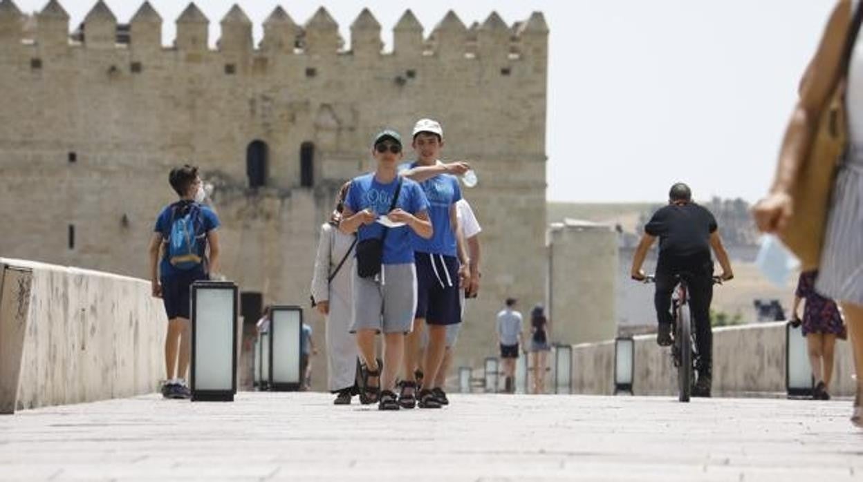 Varios jóvenes paseando por el Puente Romano